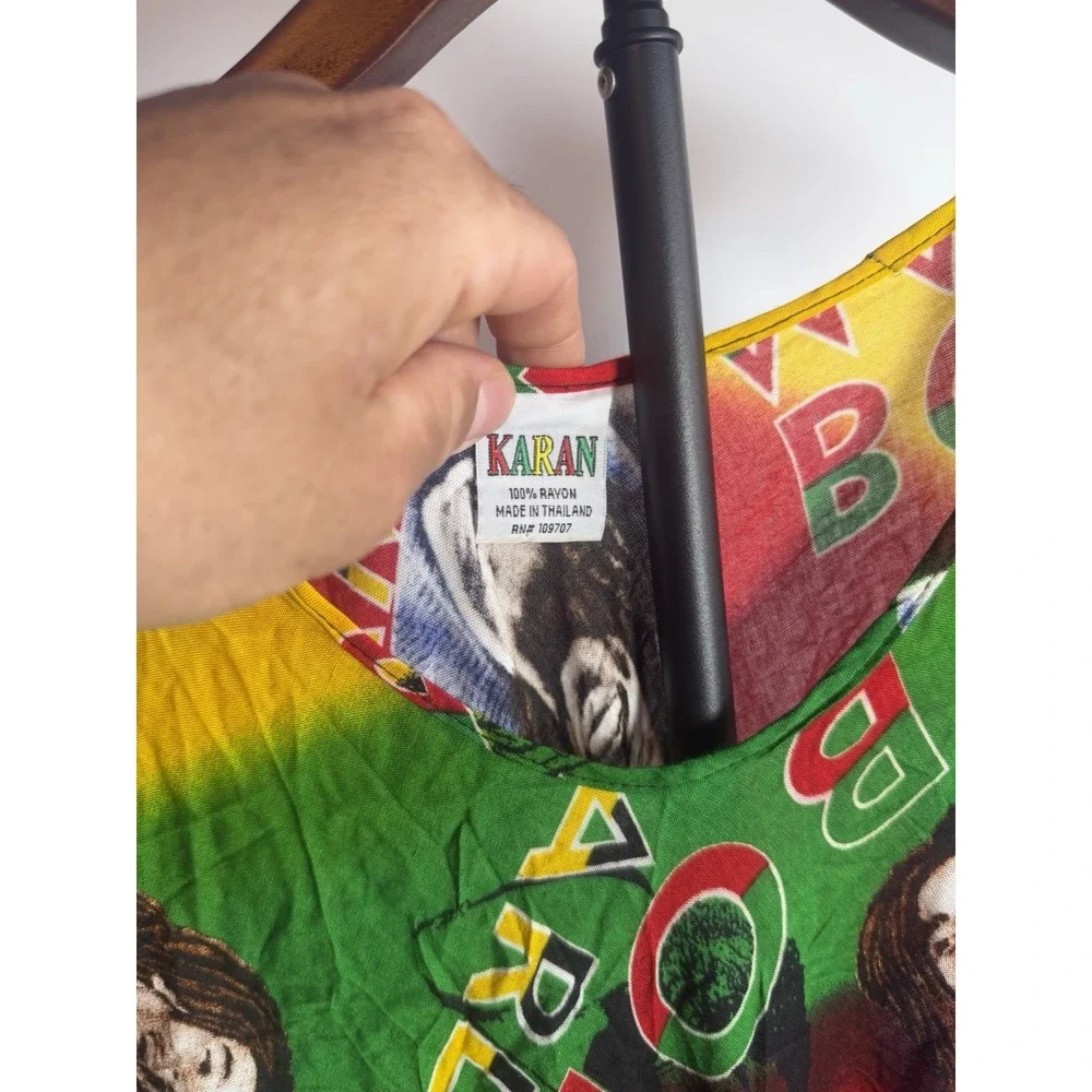 Karan Brand Vintage Bob Marley Women's Yellow Red Green Sleeveless Rasta Dress